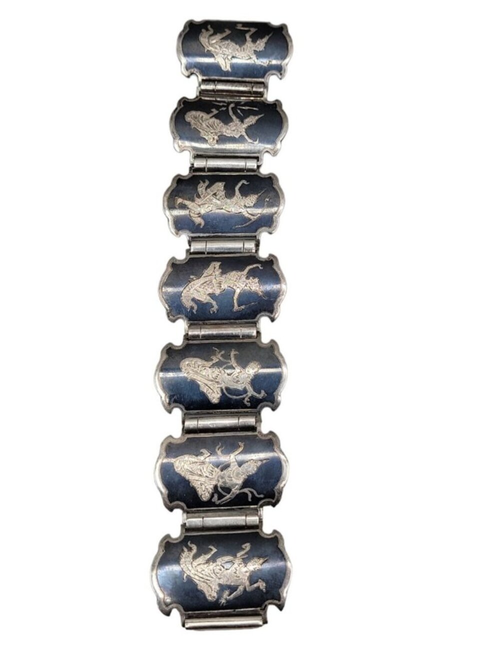 Siam Sterling Silver Bracelet 925 Niello Hindu Goddess Enamel Hinged Panel SZ 7 - Picture 12 of 16